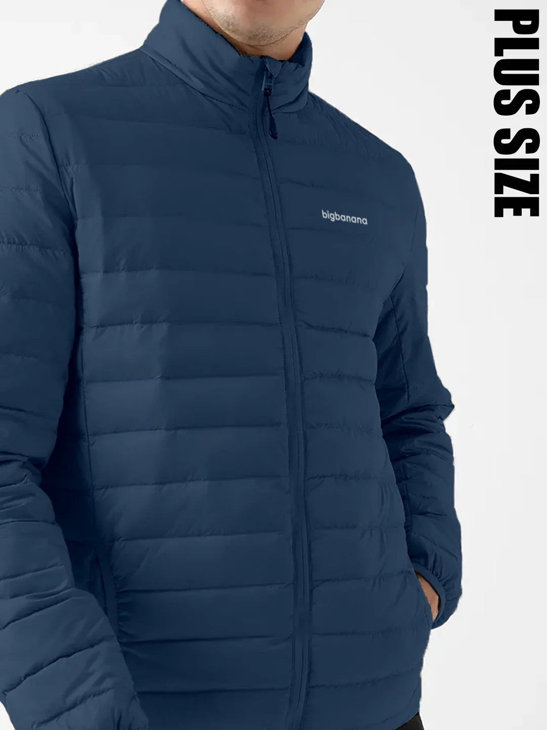 Men Plus Size NYC-Navy-F Solid Bomber Jacket - bigbanana