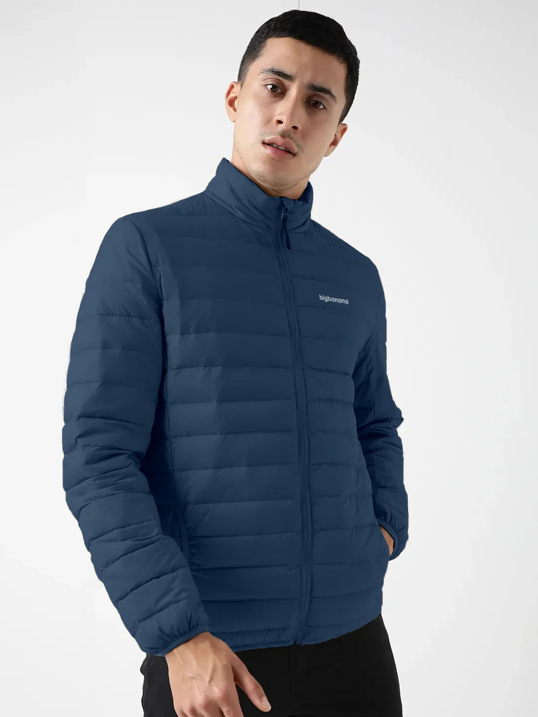 Men Plus Size NYC-Navy-F Solid Bomber Jacket - bigbanana