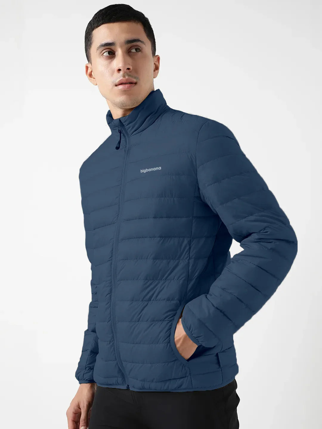 Men Plus Size NYC-Navy-F Solid Bomber Jacket - bigbanana