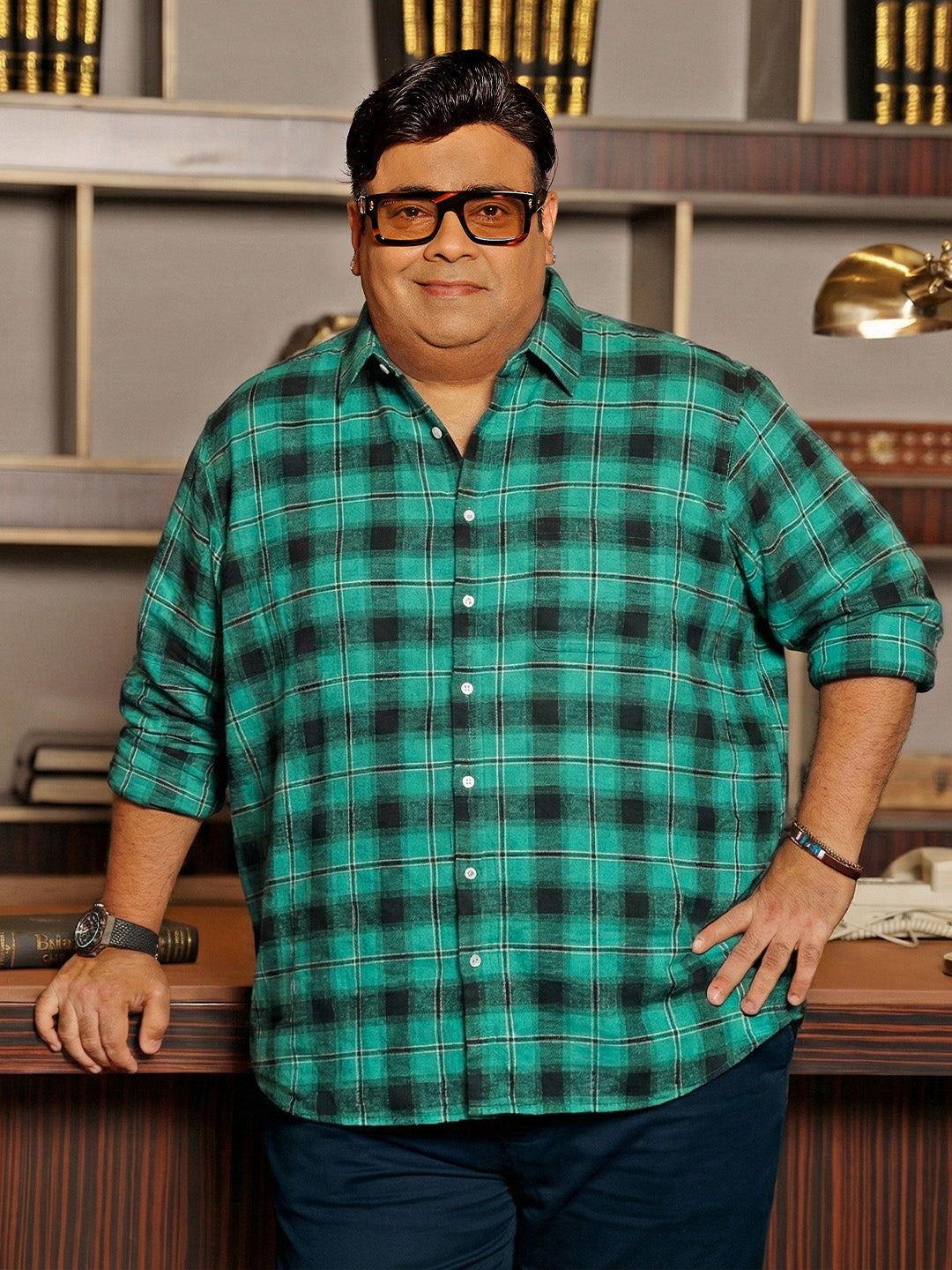 Men Plus Size Nautic Multicolor Checkered Casual Shirt