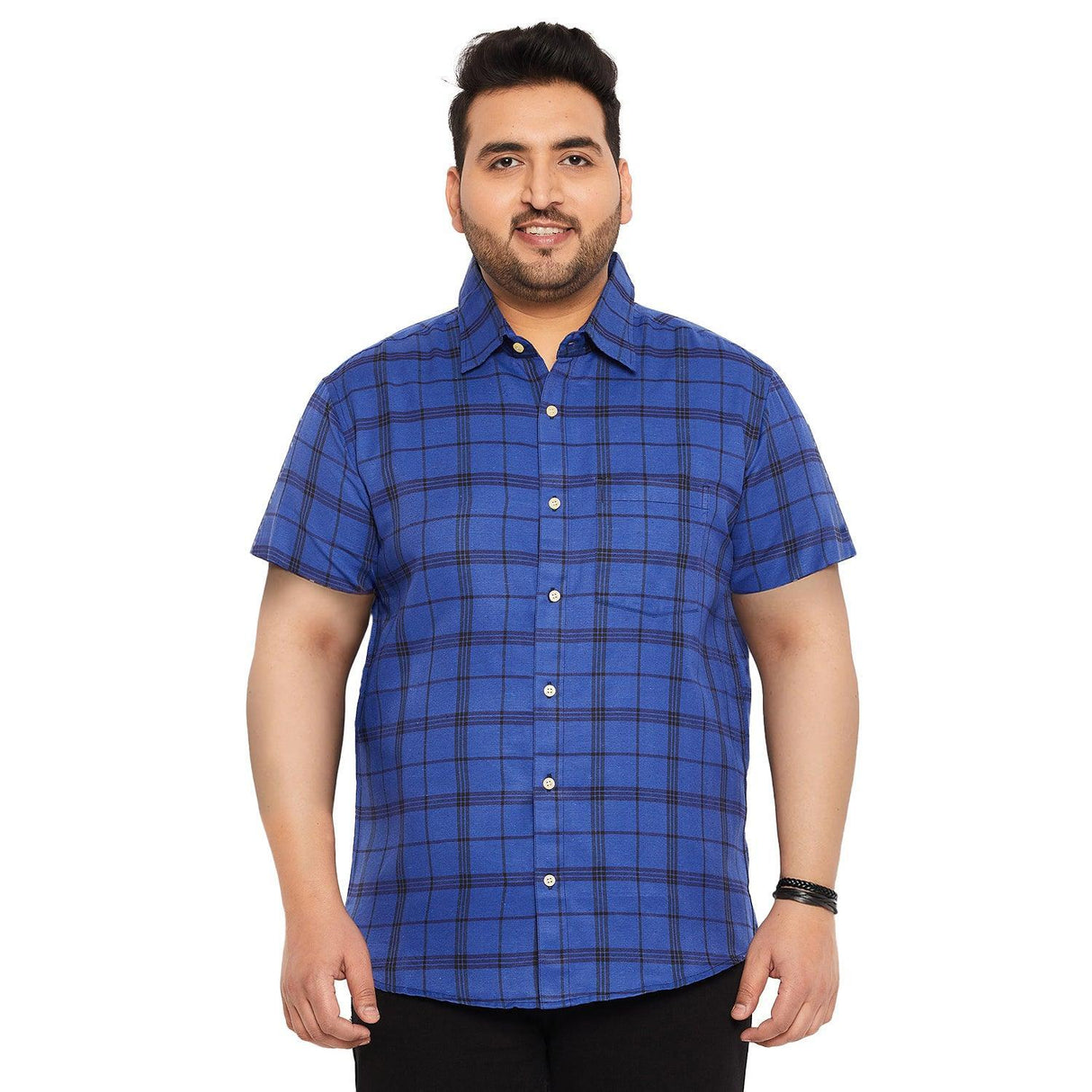 Men Plus Size Neutral Check Shirt - bigbanana