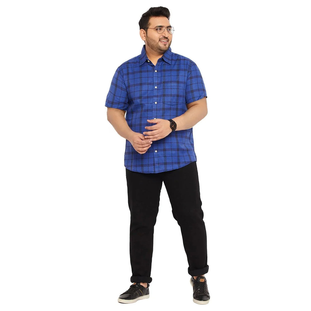 Men Plus Size Neutral Check Shirt - bigbanana