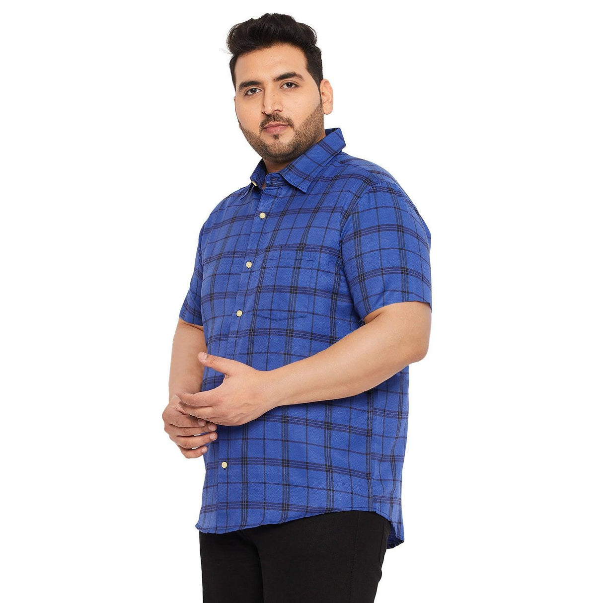 Men Plus Size Neutral Check Shirt - bigbanana