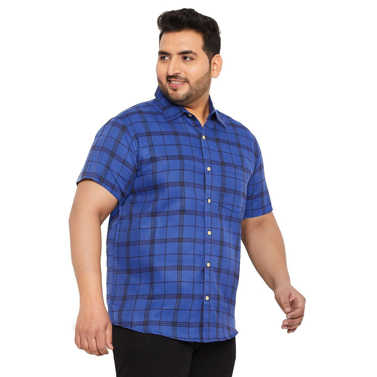 Men Plus Size Neutral Check Shirt - bigbanana