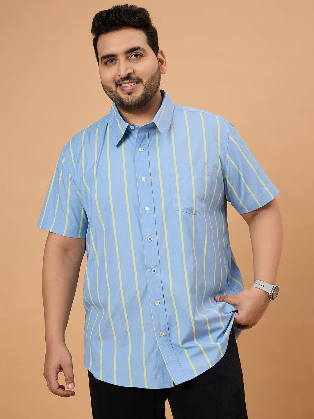 Men Plus Size Noeud Striped Shirt - bigbanana