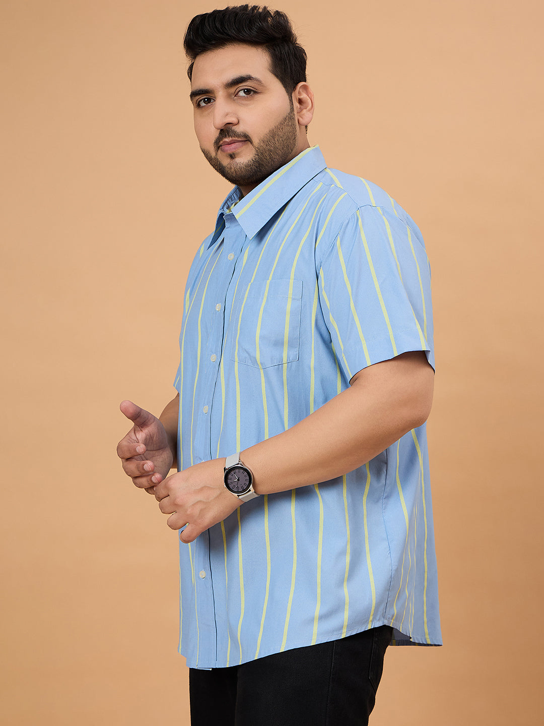 Men Plus Size Noeud Striped Shirt - bigbanana