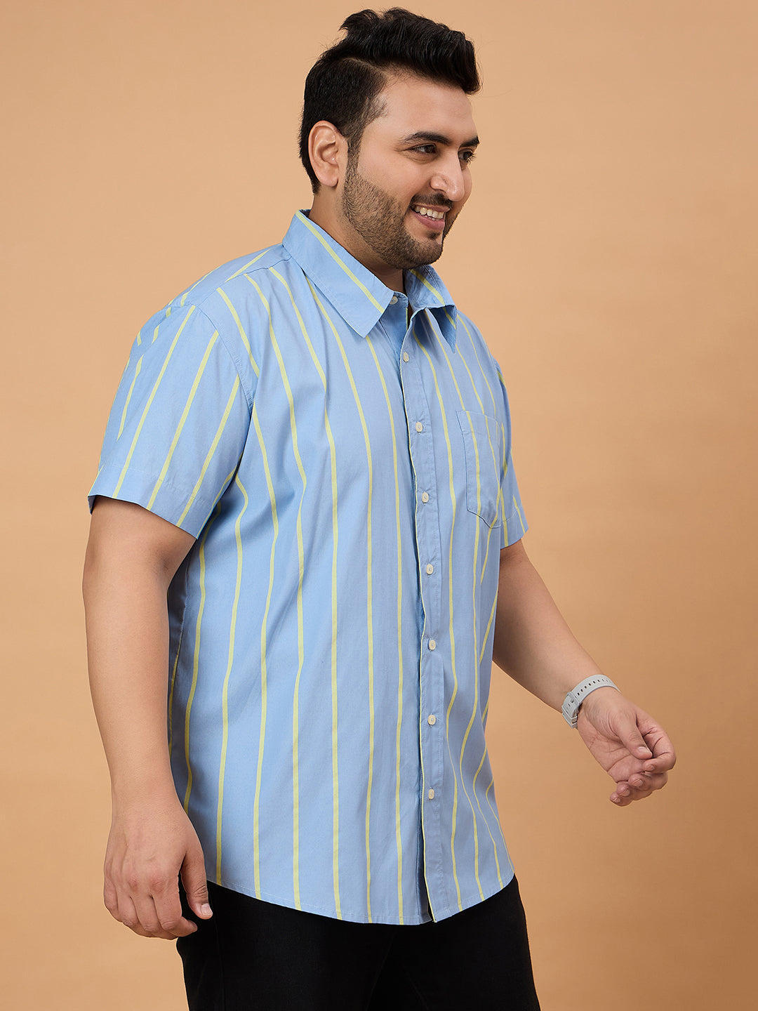 Men Plus Size Noeud Striped Shirt - bigbanana