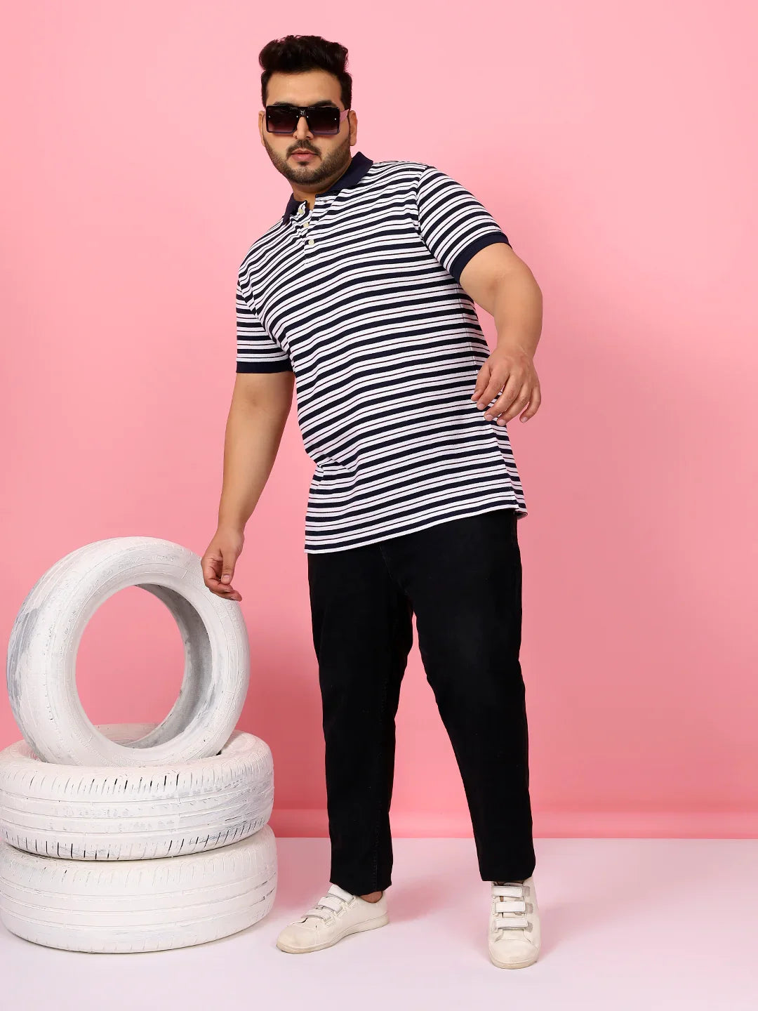 Men Plus Size Nomvox Striped Multi Polo Tshirt - bigbanana