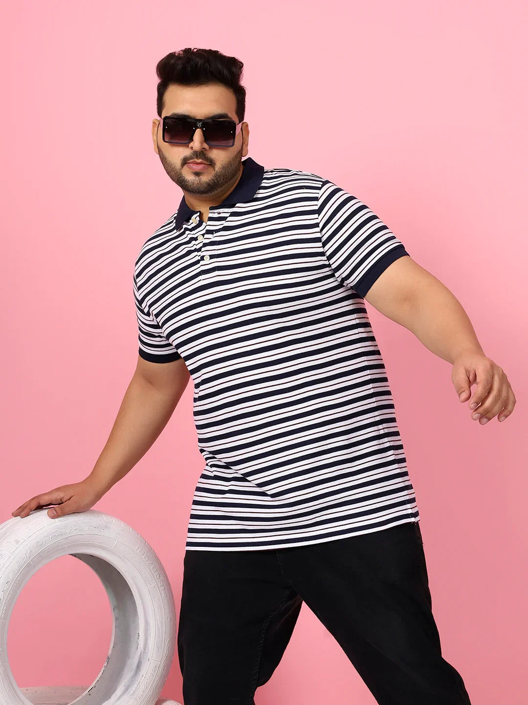 Men Plus Size Nomvox Striped Multi Polo Tshirt - bigbanana