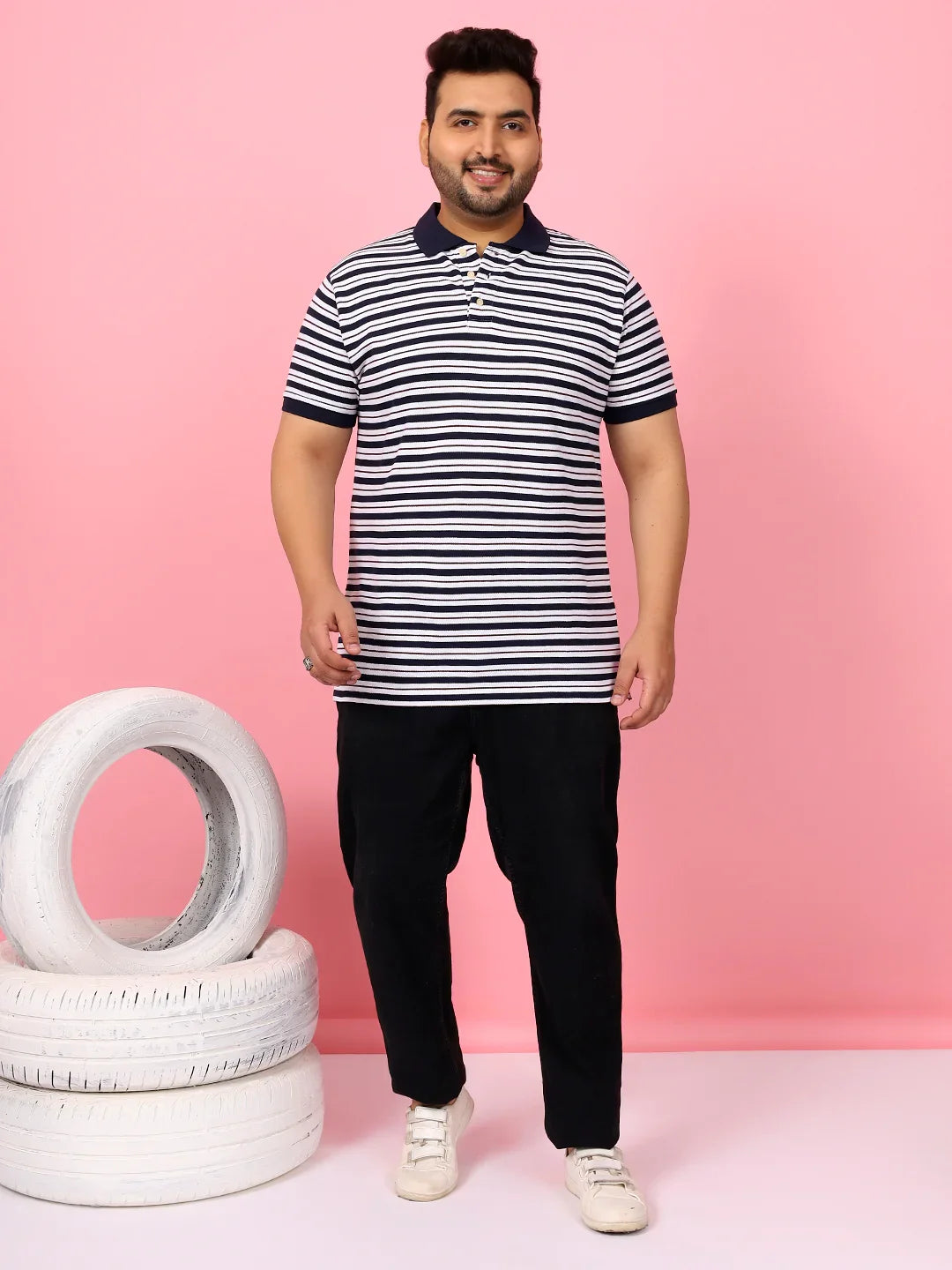 Men Plus Size Nomvox Striped Multi Polo Tshirt - bigbanana