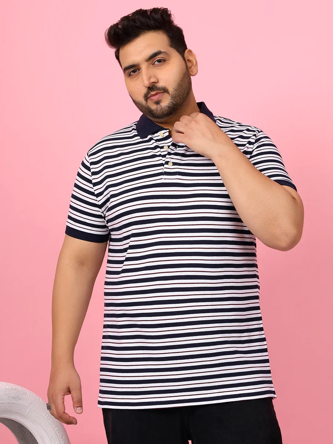 Men Plus Size Nomvox Striped Multi Polo Tshirt - bigbanana