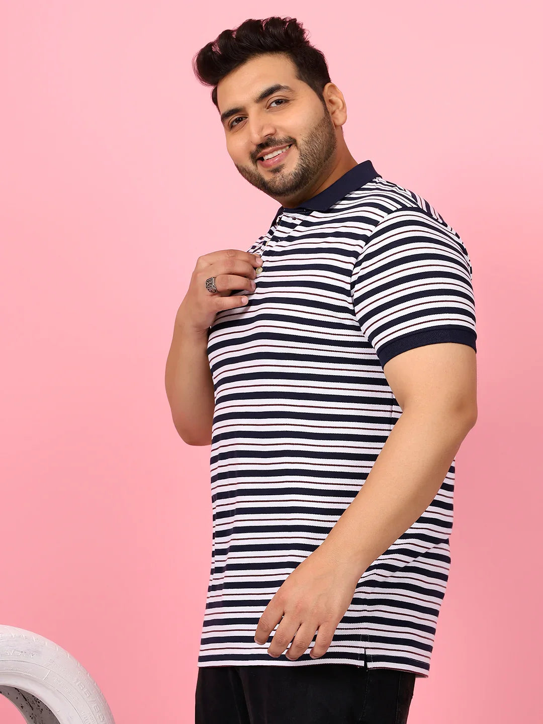Men Plus Size Nomvox Striped Multi Polo Tshirt - bigbanana