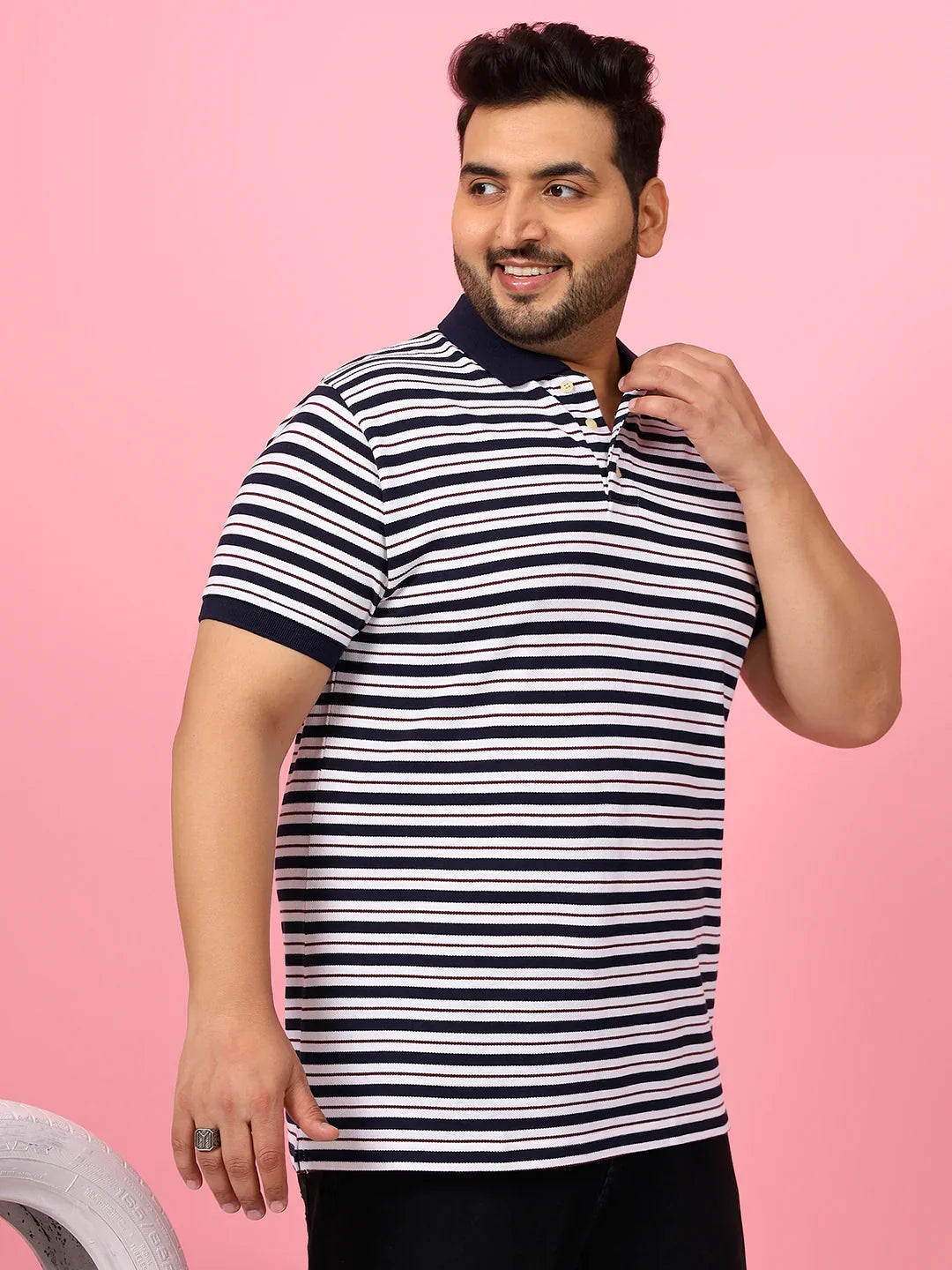 Men Plus Size Nomvox Striped Multi Polo Tshirt - bigbanana