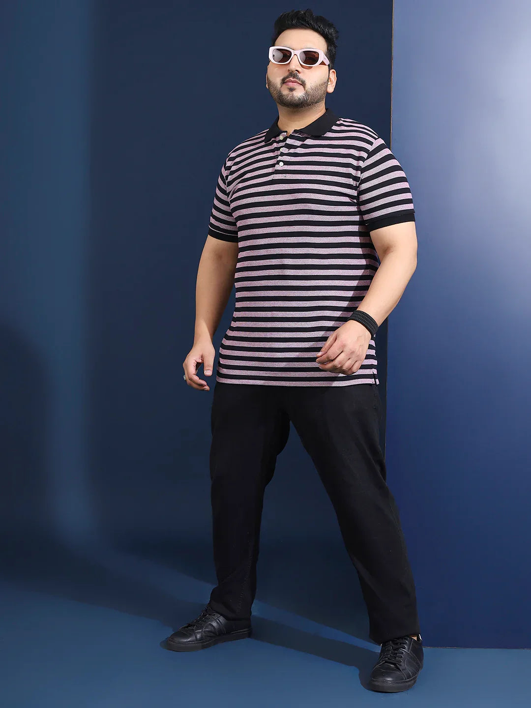 Men Plus Size Normiq Striped Multi Polo Tshirt - bigbanana