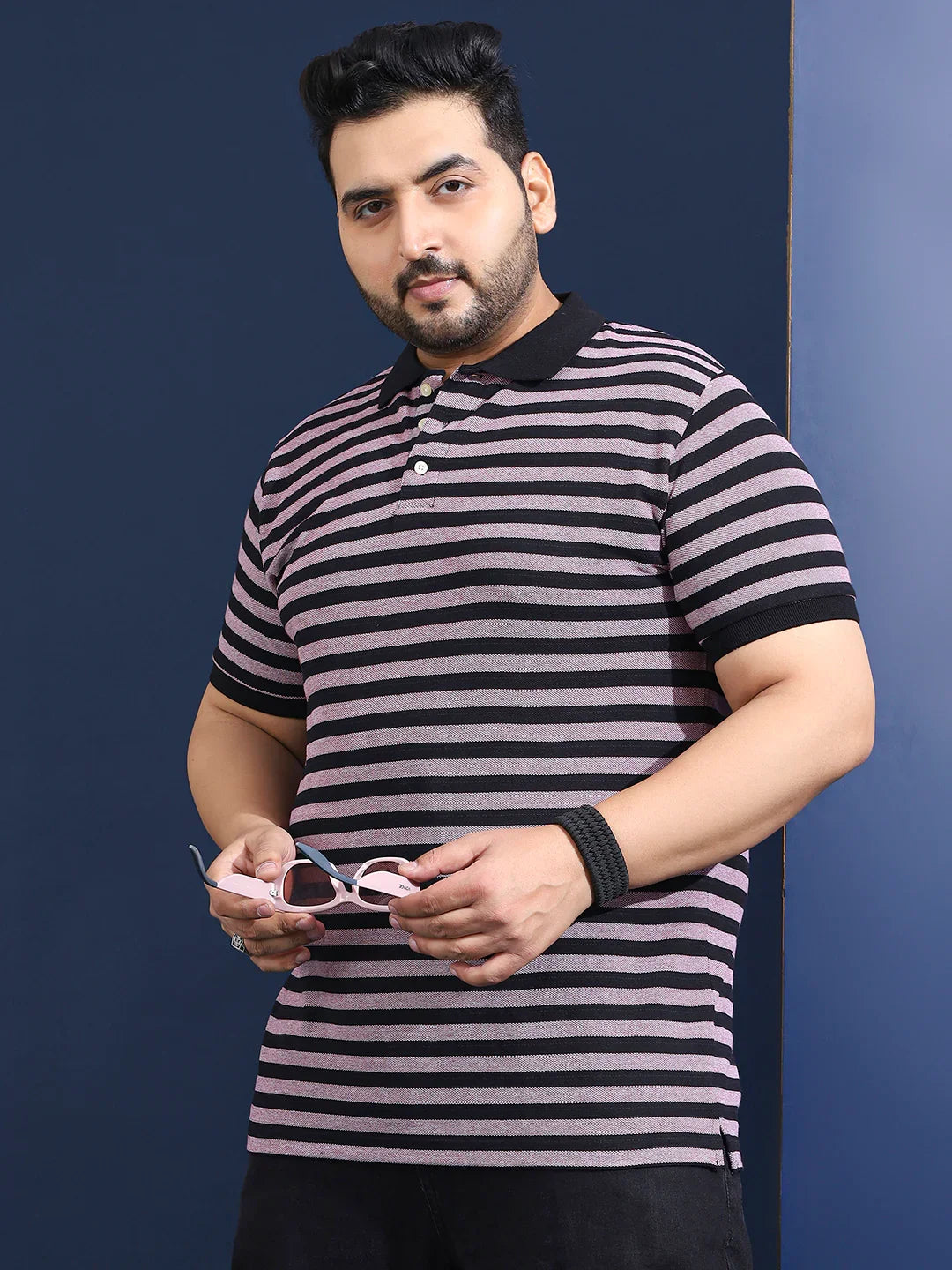 Men Plus Size Normiq Striped Multi Polo Tshirt - bigbanana