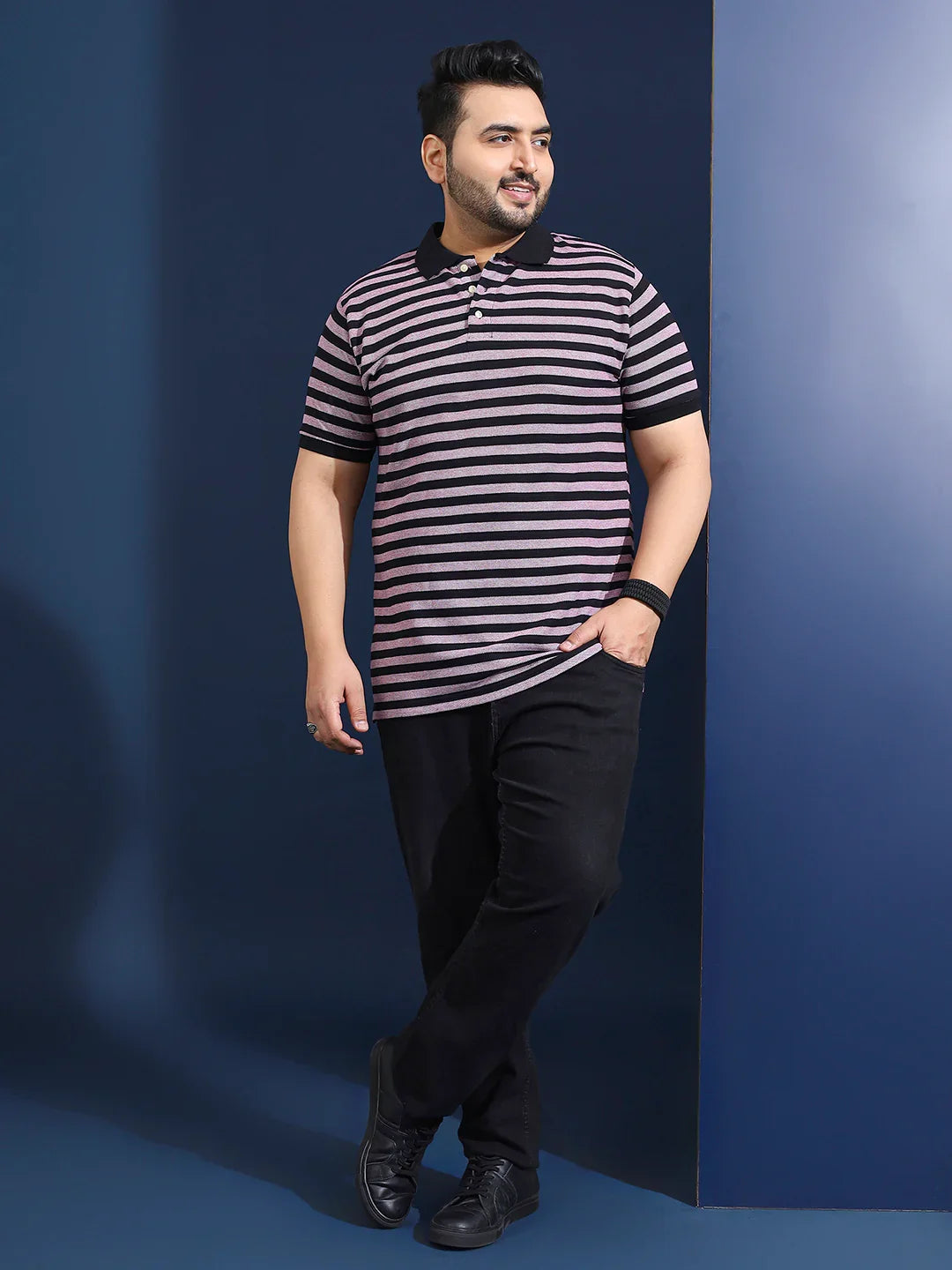 Men Plus Size Normiq Striped Multi Polo Tshirt - bigbanana