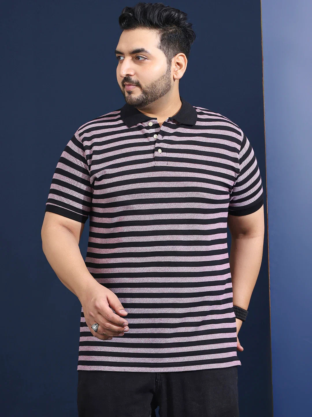 Men Plus Size Normiq Striped Multi Polo Tshirt - bigbanana