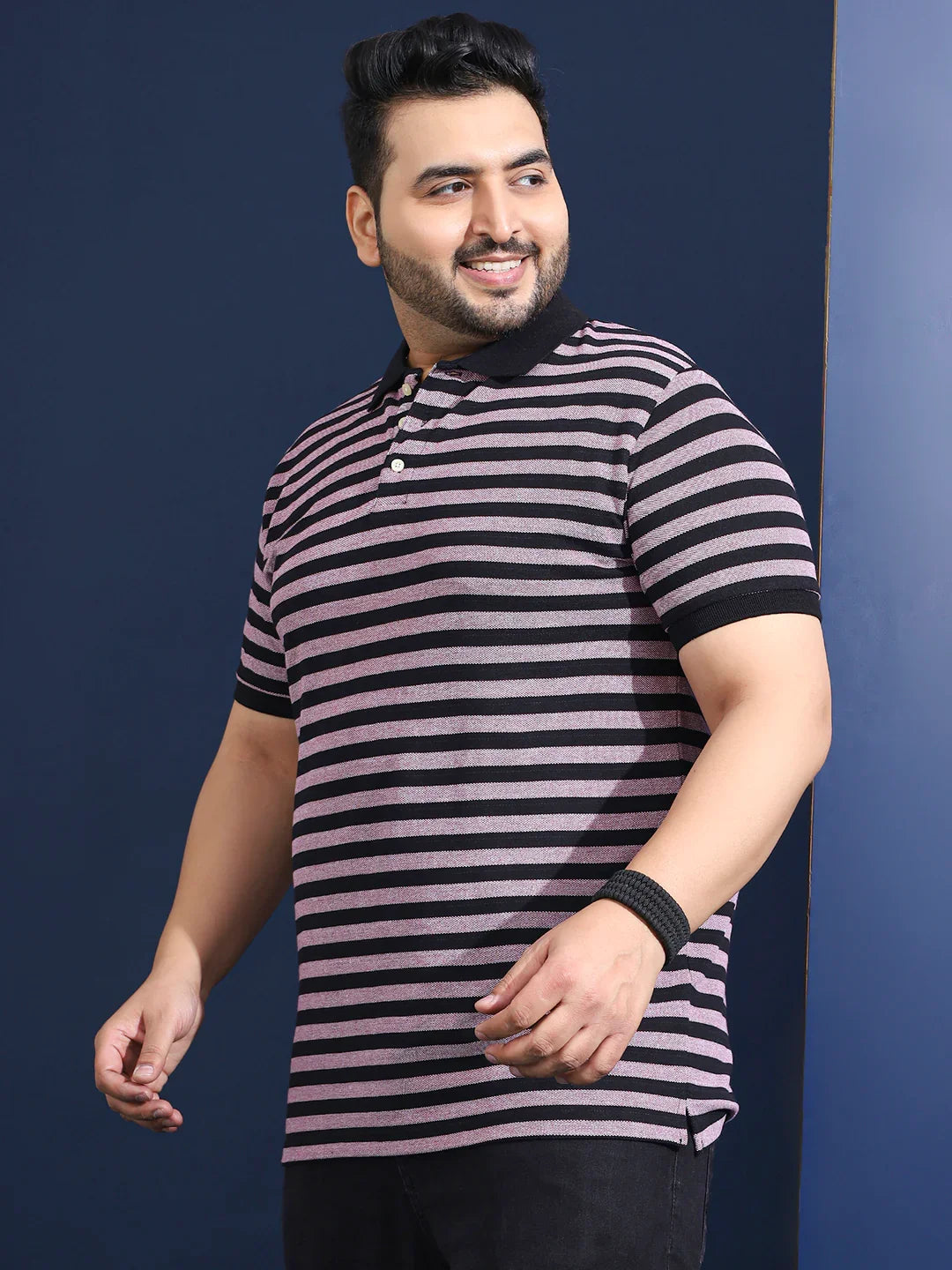 Men Plus Size Normiq Striped Multi Polo Tshirt - bigbanana