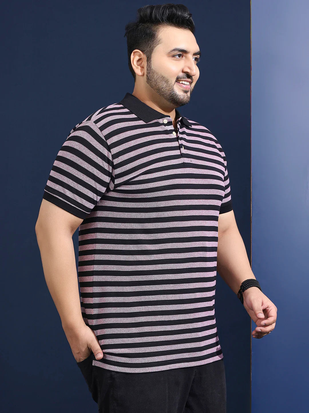 Men Plus Size Normiq Striped Multi Polo Tshirt - bigbanana