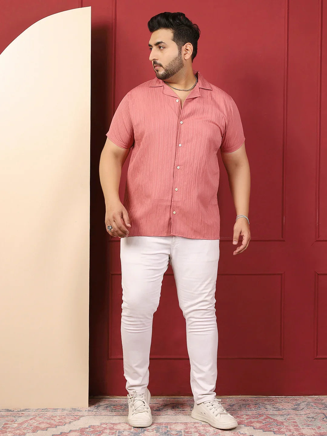 Men Plus Size Novari-Pink Pink Solid Shirt - bigbanana