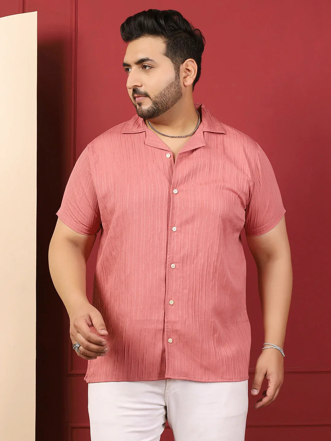 Men Plus Size Novari-Pink Pink Solid Shirt - bigbanana