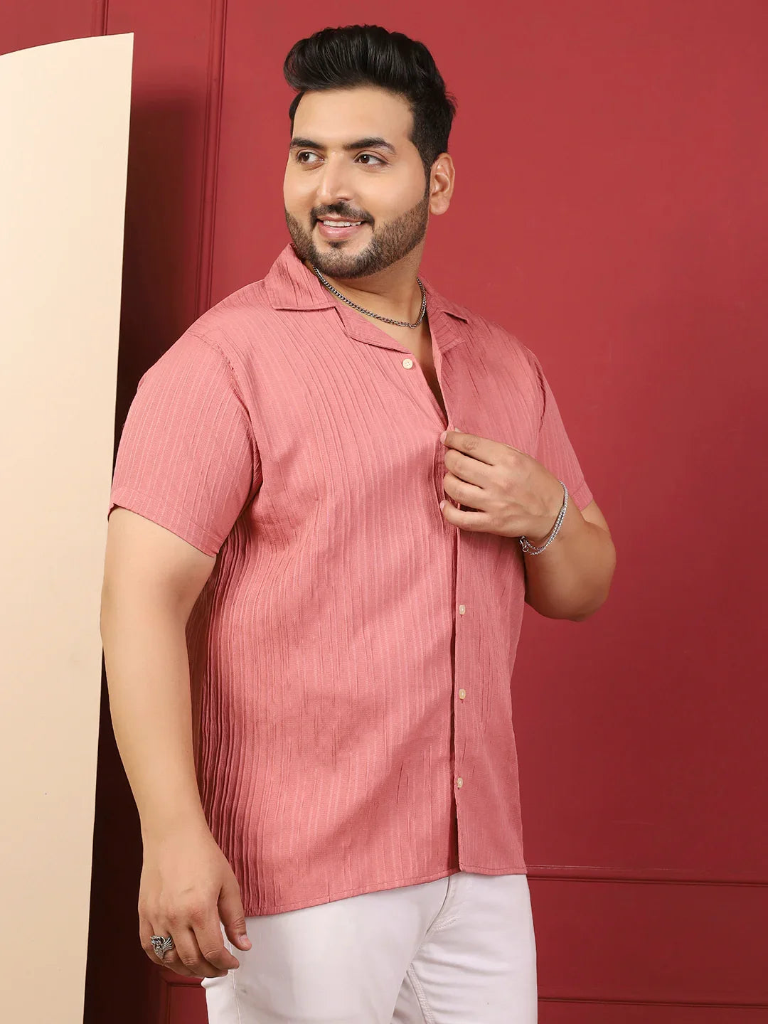 Men Plus Size Novari-Pink Pink Solid Shirt - bigbanana