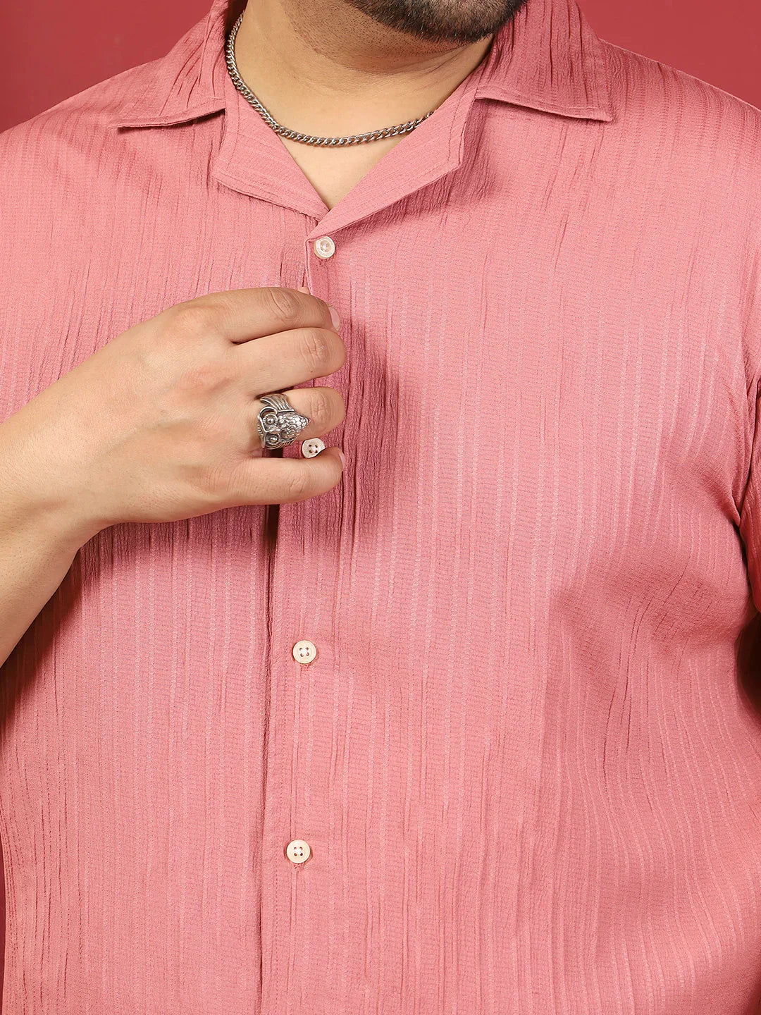 Men Plus Size Novari-Pink Pink Solid Shirt - bigbanana