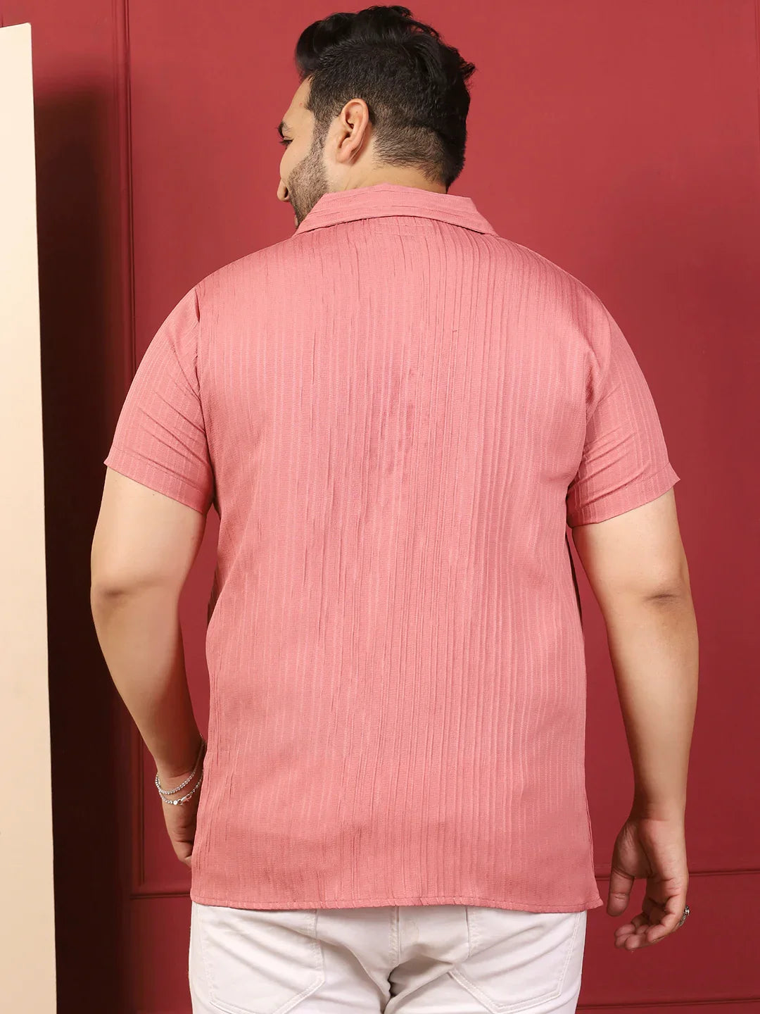 Men Plus Size Novari-Pink Pink Solid Shirt - bigbanana