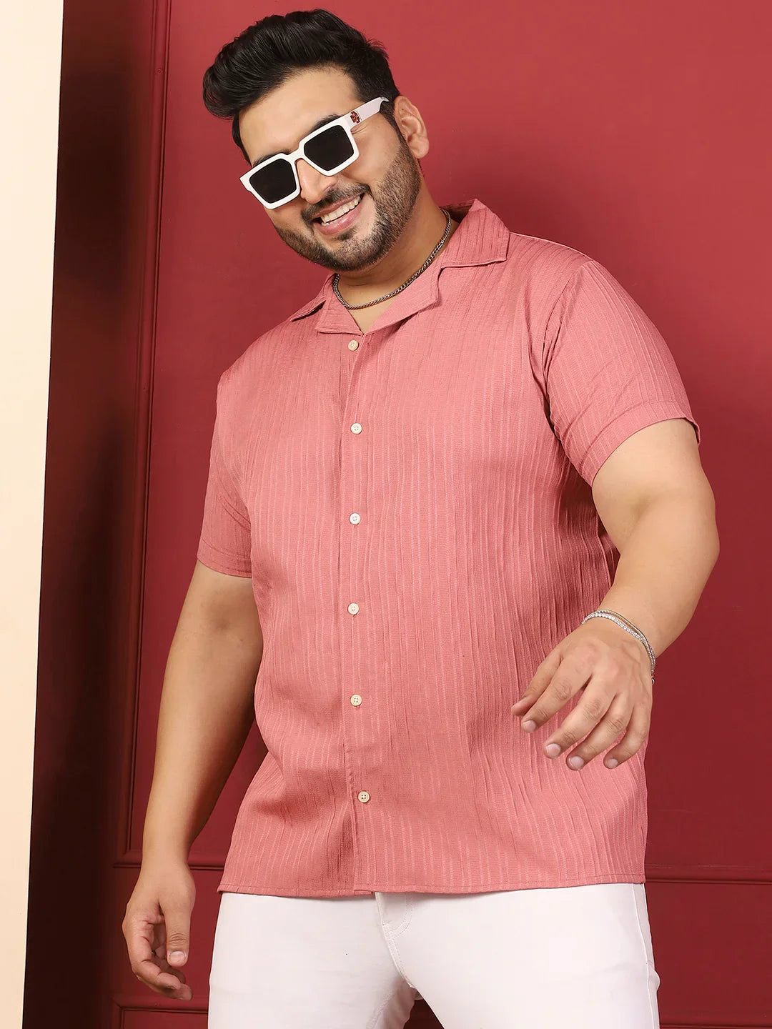 Men Plus Size Novari-Pink Pink Solid Shirt - bigbanana
