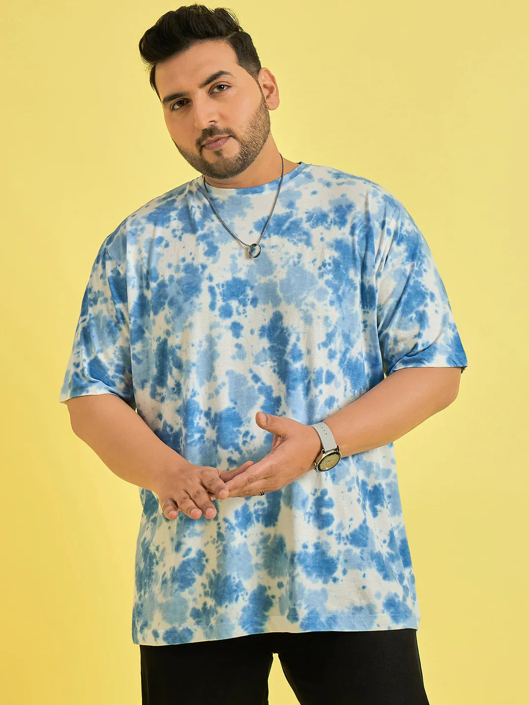 Men Plus Size Novation Sky blue Printed Round Neck Tshirt - bigbanana