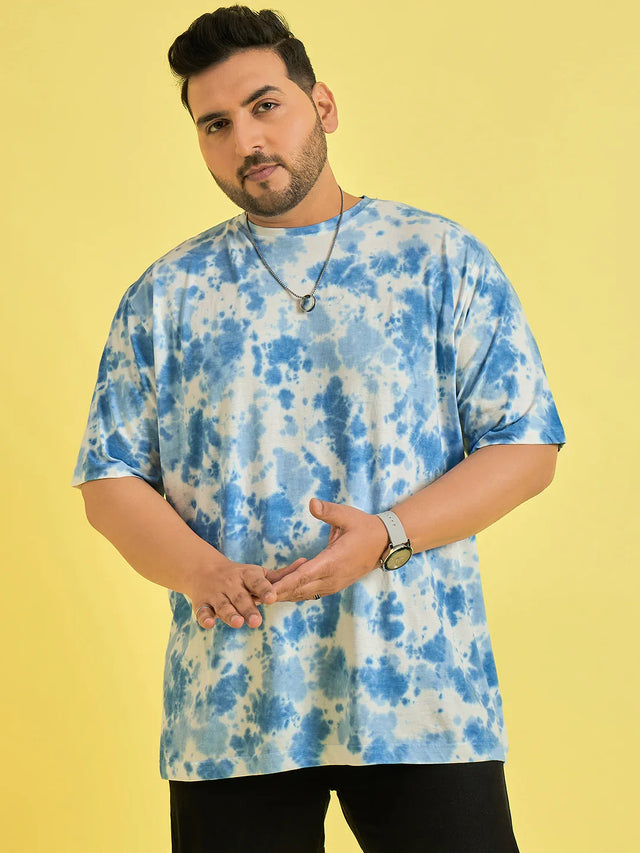 Men Plus Size Novation Sky blue Printed Round Neck Tshirt - bigbanana