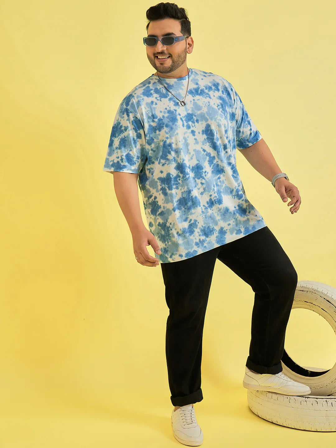Men Plus Size Novation Sky blue Printed Round Neck Tshirt - bigbanana