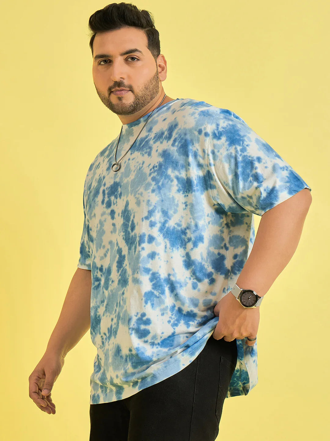 Men Plus Size Novation Sky blue Printed Round Neck Tshirt - bigbanana