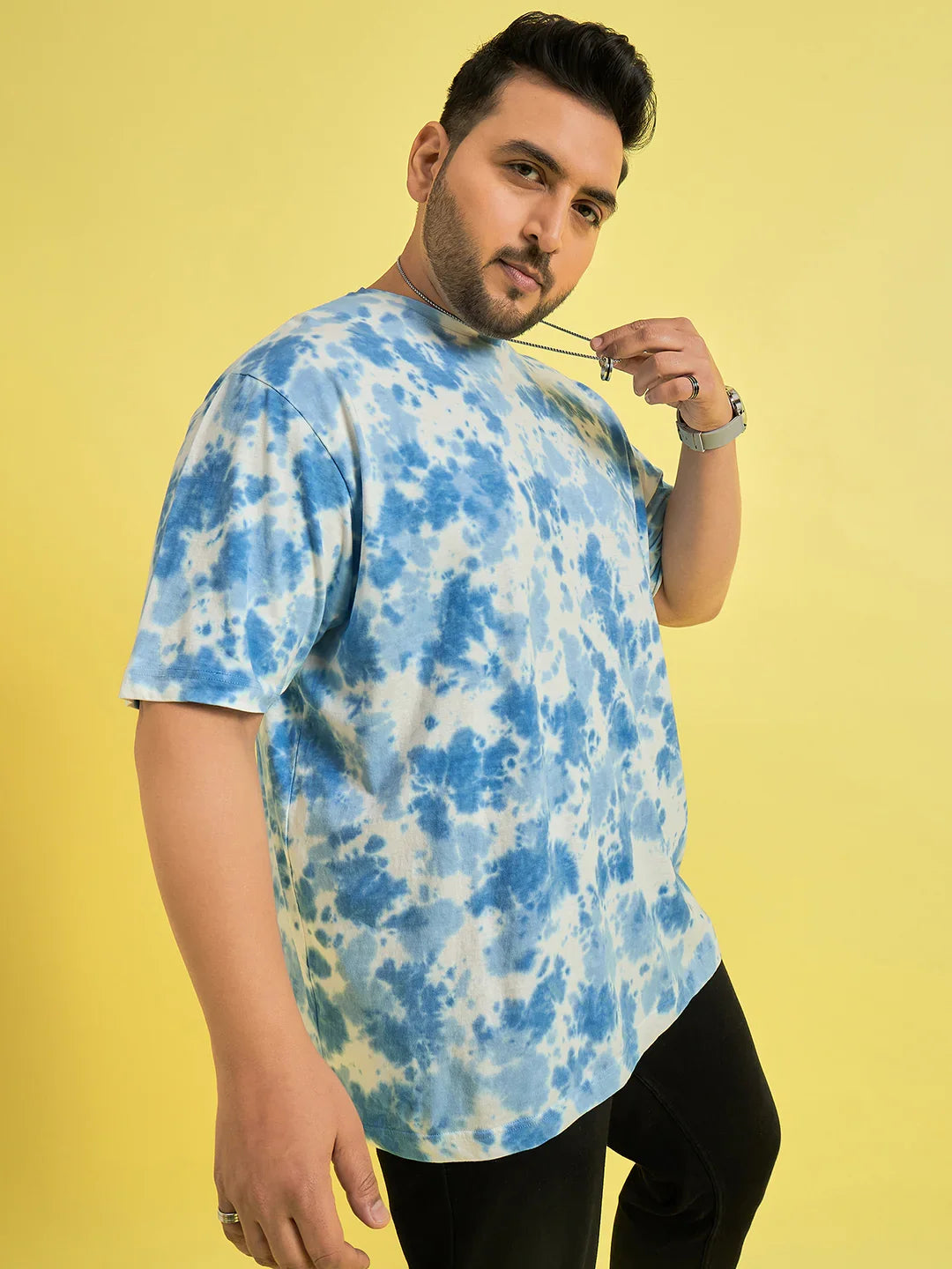 Men Plus Size Novation Sky blue Printed Round Neck Tshirt - bigbanana