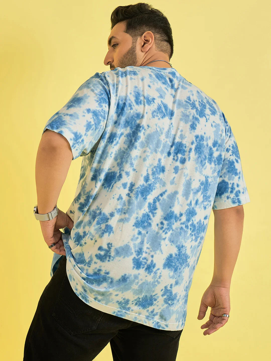Men Plus Size Novation Sky blue Printed Round Neck Tshirt - bigbanana