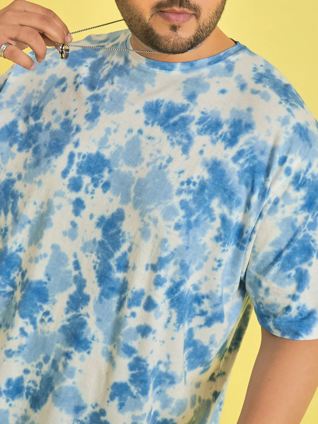 Men Plus Size Novation Sky blue Printed Round Neck Tshirt - bigbanana
