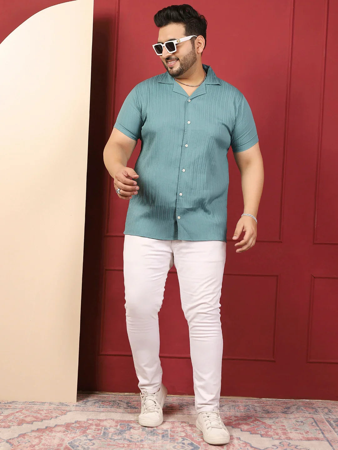 Men Plus Size Novari-Blue Blue Solid Shirt - bigbanana