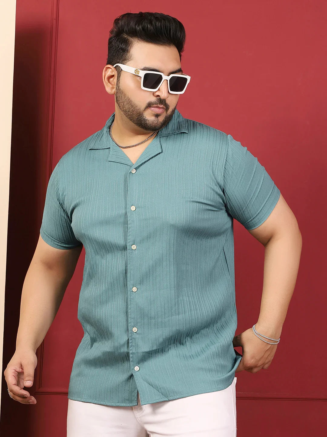Men Plus Size Novari-Blue Blue Solid Shirt - bigbanana