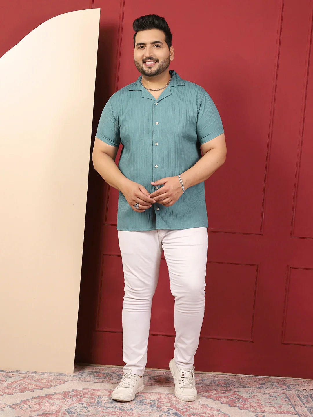 Men Plus Size Novari-Blue Blue Solid Shirt - bigbanana