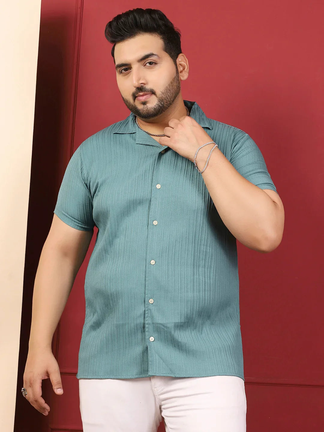 Men Plus Size Novari-Blue Blue Solid Shirt - bigbanana