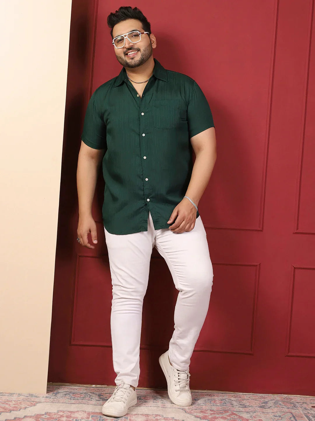 Men Plus Size Novari-Green Green Solid Shirt - bigbanana