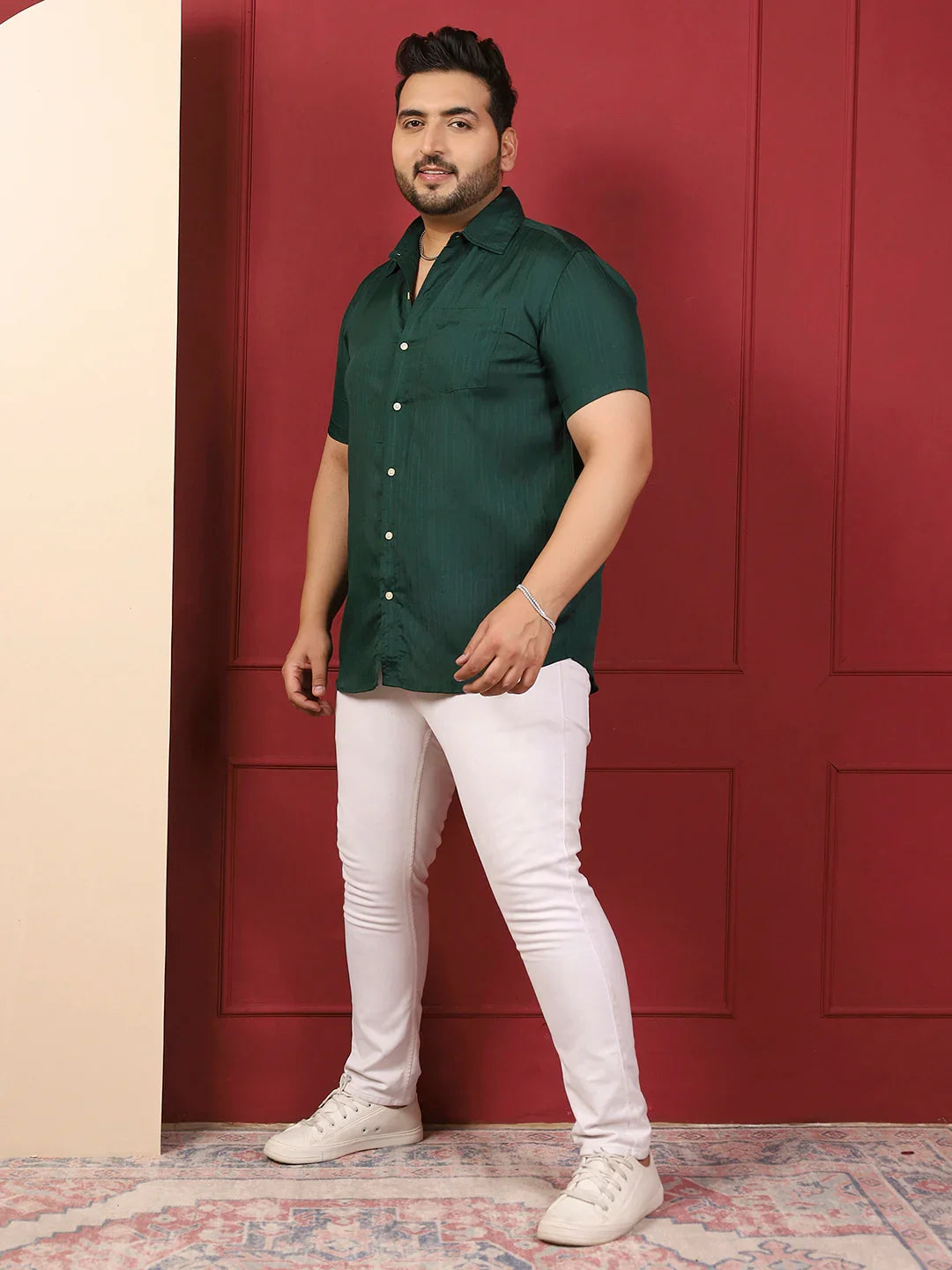Men Plus Size Novari-Green Green Solid Shirt - bigbanana
