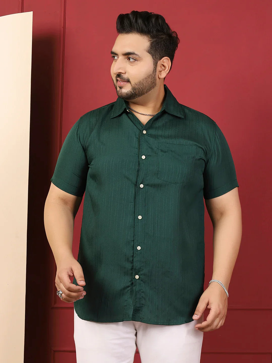 Men Plus Size Novari-Green Green Solid Shirt - bigbanana