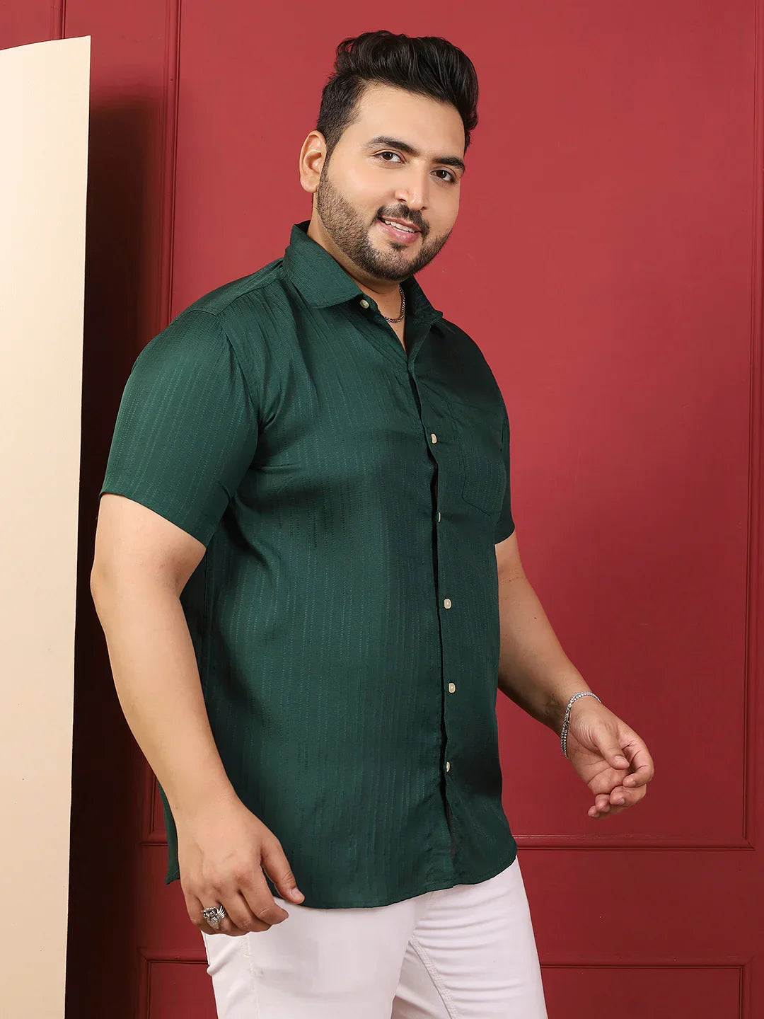 Men Plus Size Novari-Green Green Solid Shirt - bigbanana