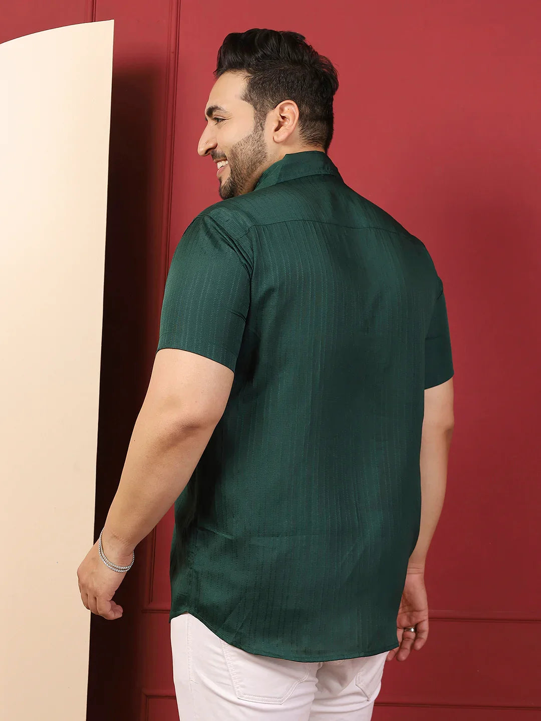 Men Plus Size Novari-Green Green Solid Shirt - bigbanana