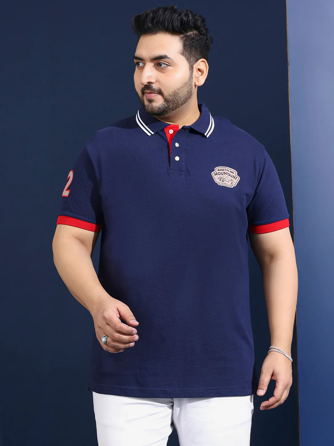 Men Plus Size Oasis Solid Navy Polo Tshirt - bigbanana