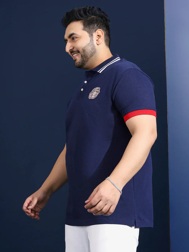 Men Plus Size Oasis Solid Navy Polo Tshirt - bigbanana
