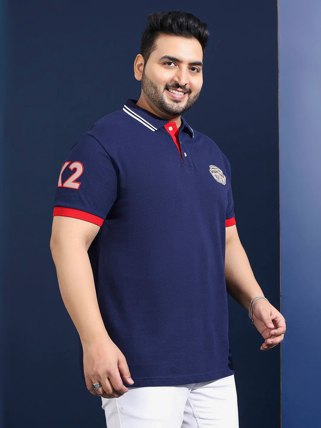 Men Plus Size Oasis Solid Navy Polo Tshirt - bigbanana