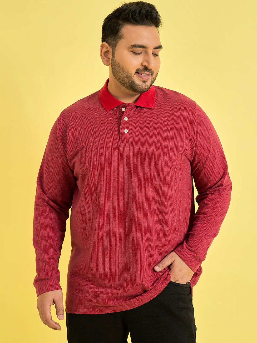 Men Plus Size Obsidian Red Solid Polo Tshirt - bigbanana