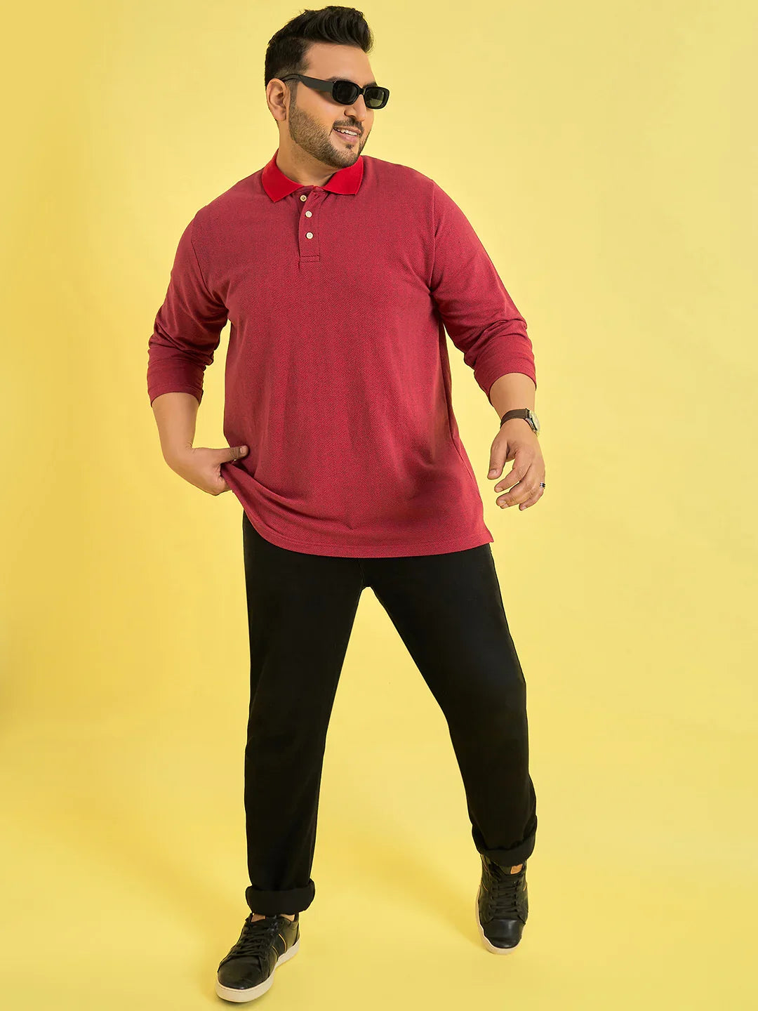 Men Plus Size Obsidian Red Solid Polo Tshirt - bigbanana